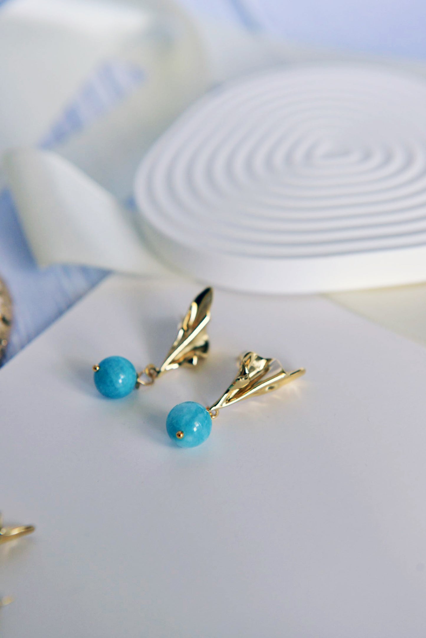 Handmade Natural Gemstone/ Real Crystal Earrings/Lapis Lazuli Stone Earrings/Aquamarine stone earrings/Water Ripples Earrings/