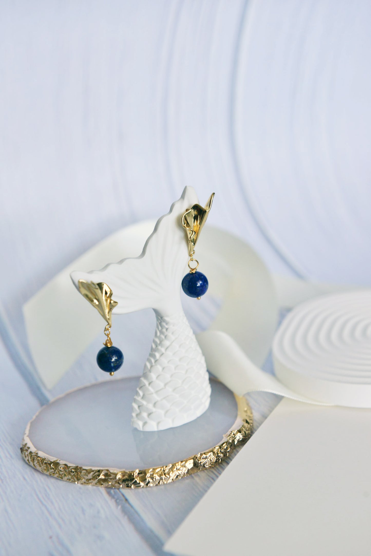 Handmade Natural Gemstone/ Real Crystal Earrings/Lapis Lazuli Stone Earrings/Aquamarine stone earrings/Water Ripples Earrings/