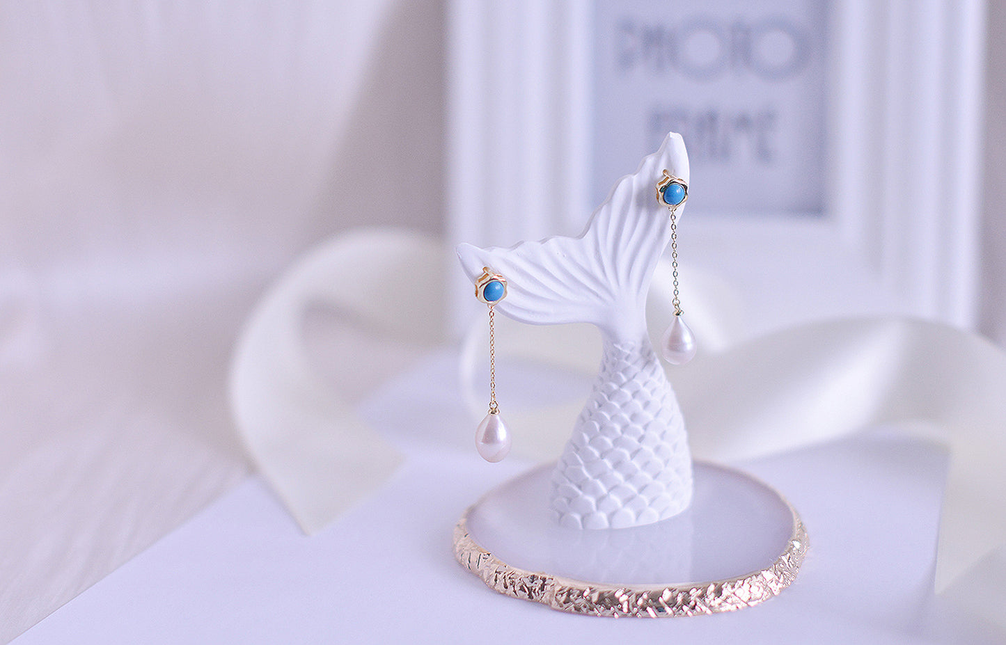 Handmade Turquoise freshwater pearl drop Earring/Exquisite Minimalist Earring/14K Gold Filled/Wedding Earring/Sterling Silver /