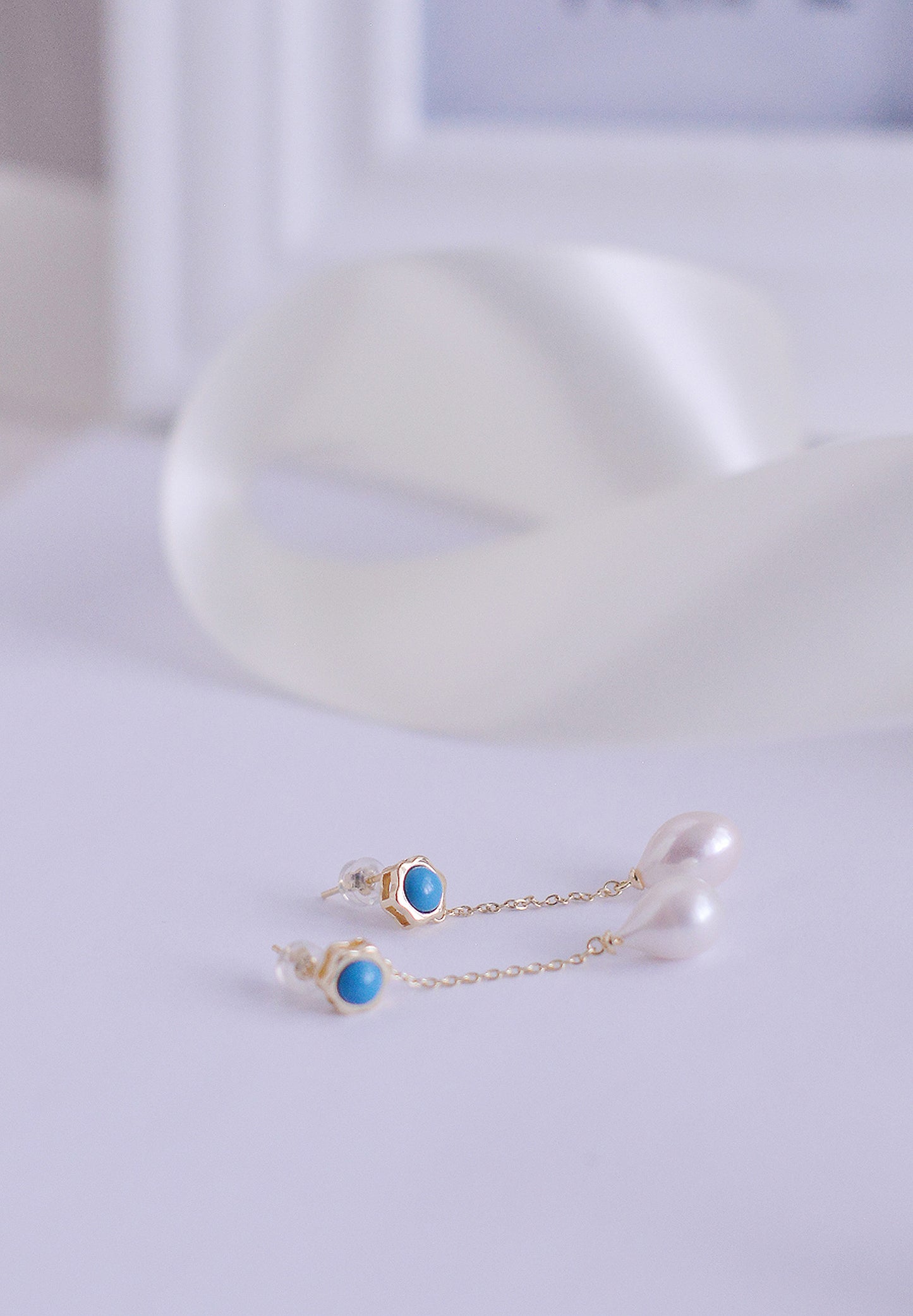 Handmade Turquoise freshwater pearl drop Earring/Exquisite Minimalist Earring/14K Gold Filled/Wedding Earring/Sterling Silver /