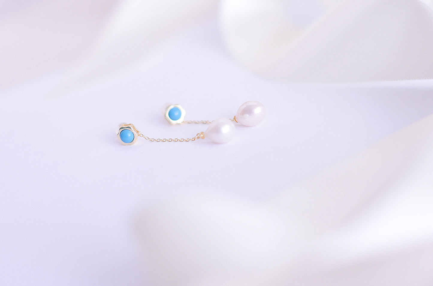 Handmade Turquoise freshwater pearl drop Earring/Exquisite Minimalist Earring/14K Gold Filled/Wedding Earring/Sterling Silver /