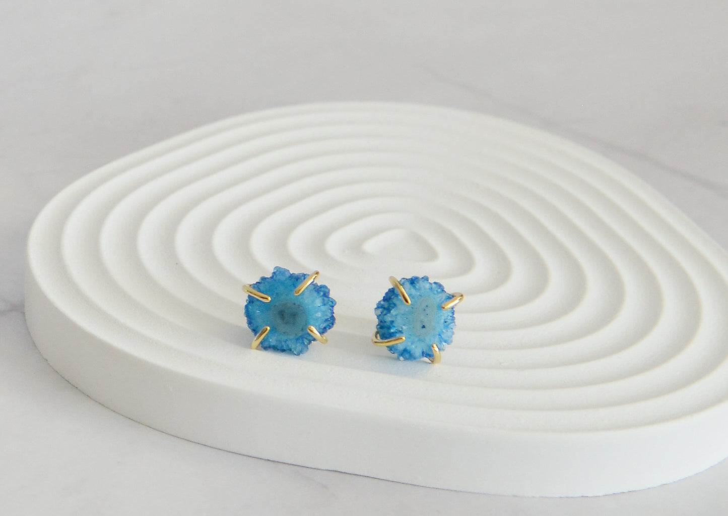 Handmade Natural Gemstone/Real Crystal Earrings/ blue Agate earrings/Purple Agate Earrings/Green Agate/Stub Earrings/Raw Agate Earrings