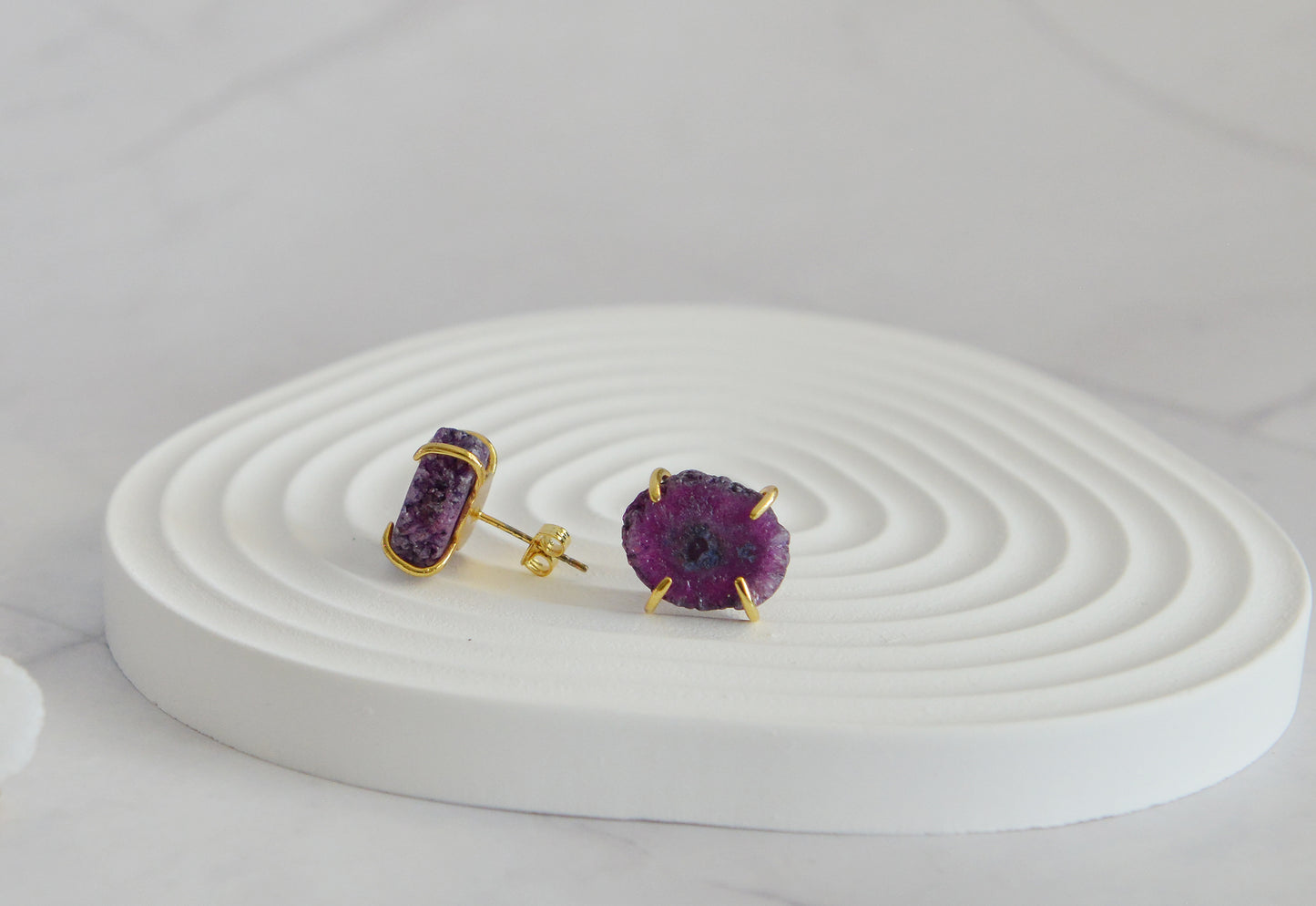 Handmade Natural Gemstone/Real Crystal Earrings/ blue Agate earrings/Purple Agate Earrings/Green Agate/Stub Earrings/Raw Agate Earrings