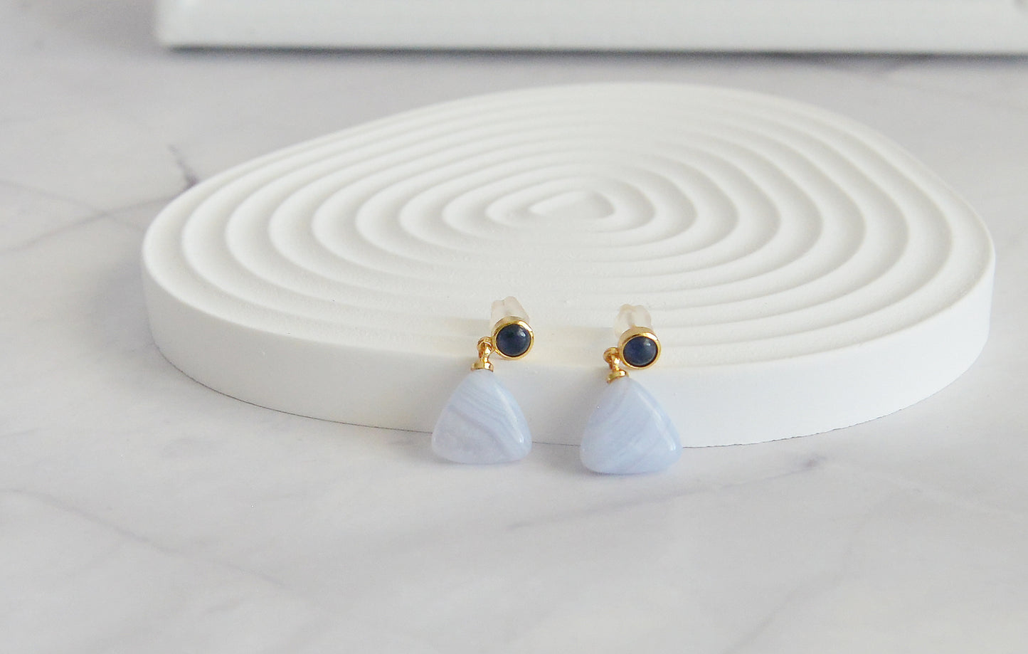 Handmade Natural Gemstone/Real Crystal Earrings/Dropping Earrings/Amethyst Earrings/Triangle Earrings/Blue Lace Agate Earrings