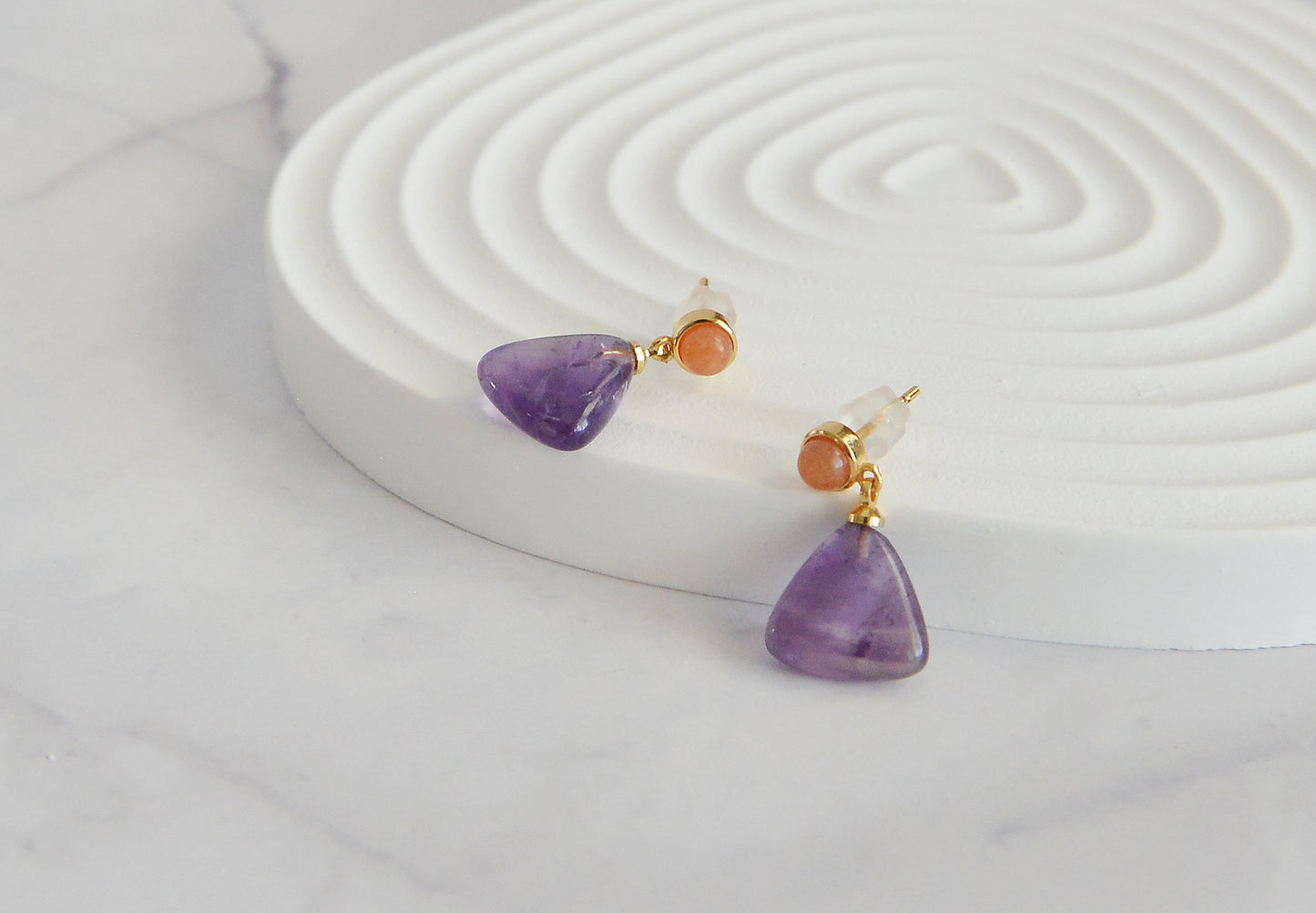 Handmade Natural Gemstone/Real Crystal Earrings/Dropping Earrings/Amethyst Earrings/Triangle Earrings/Blue Lace Agate Earrings