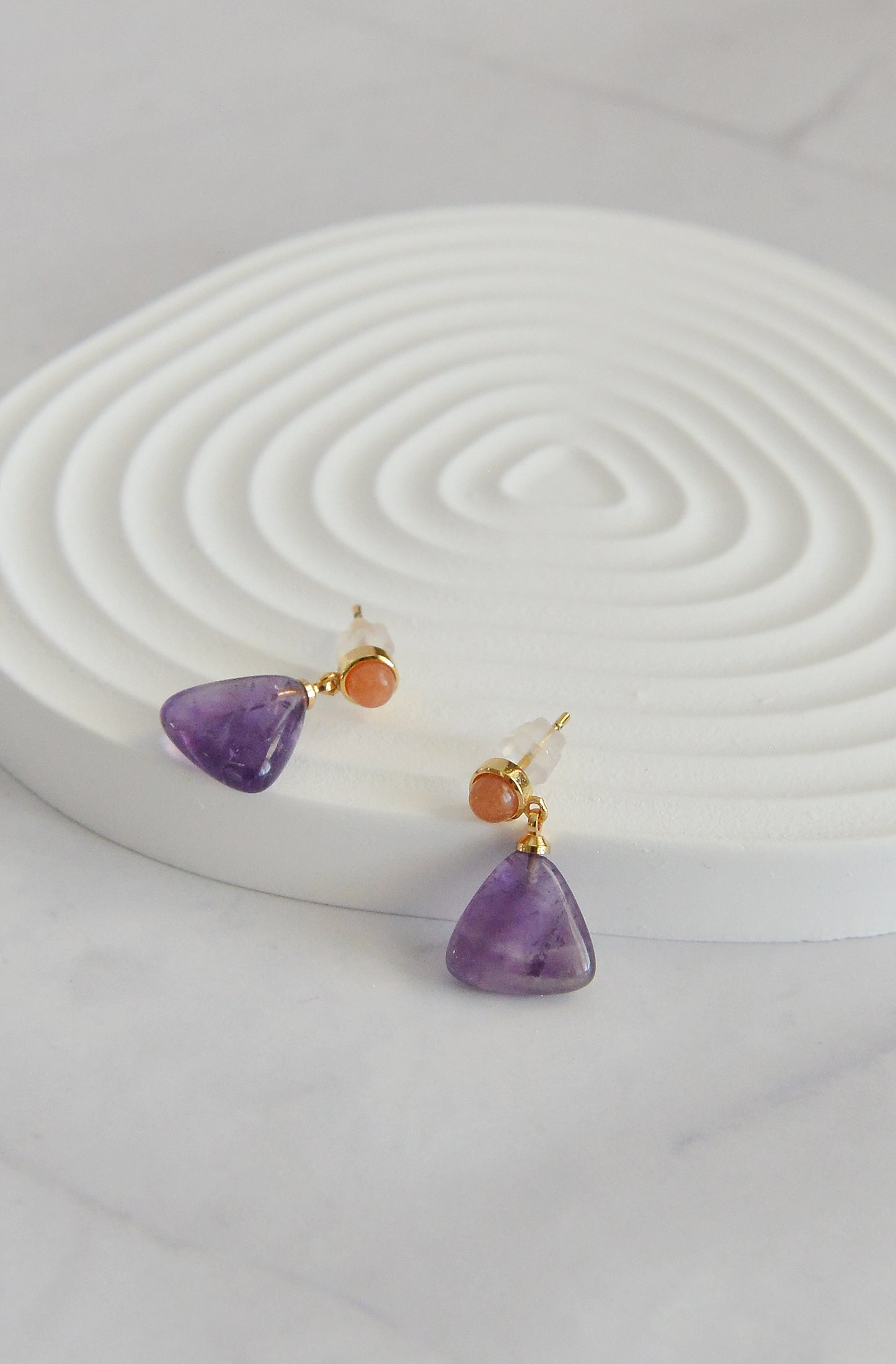 Handmade Natural Gemstone/Real Crystal Earrings/Dropping Earrings/Amethyst Earrings/Triangle Earrings/Blue Lace Agate Earrings