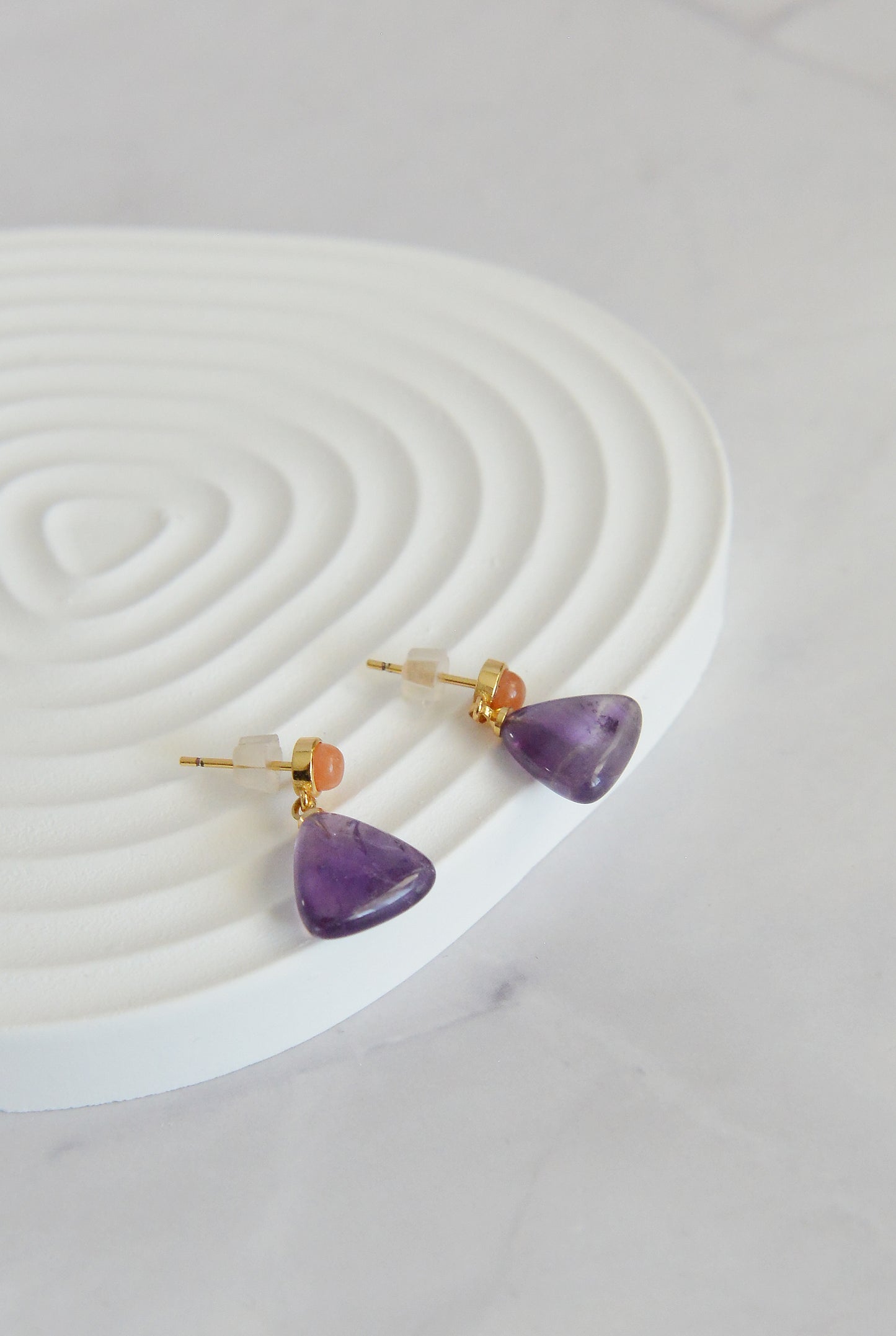 Handmade Natural Gemstone/Real Crystal Earrings/Dropping Earrings/Amethyst Earrings/Triangle Earrings/Blue Lace Agate Earrings