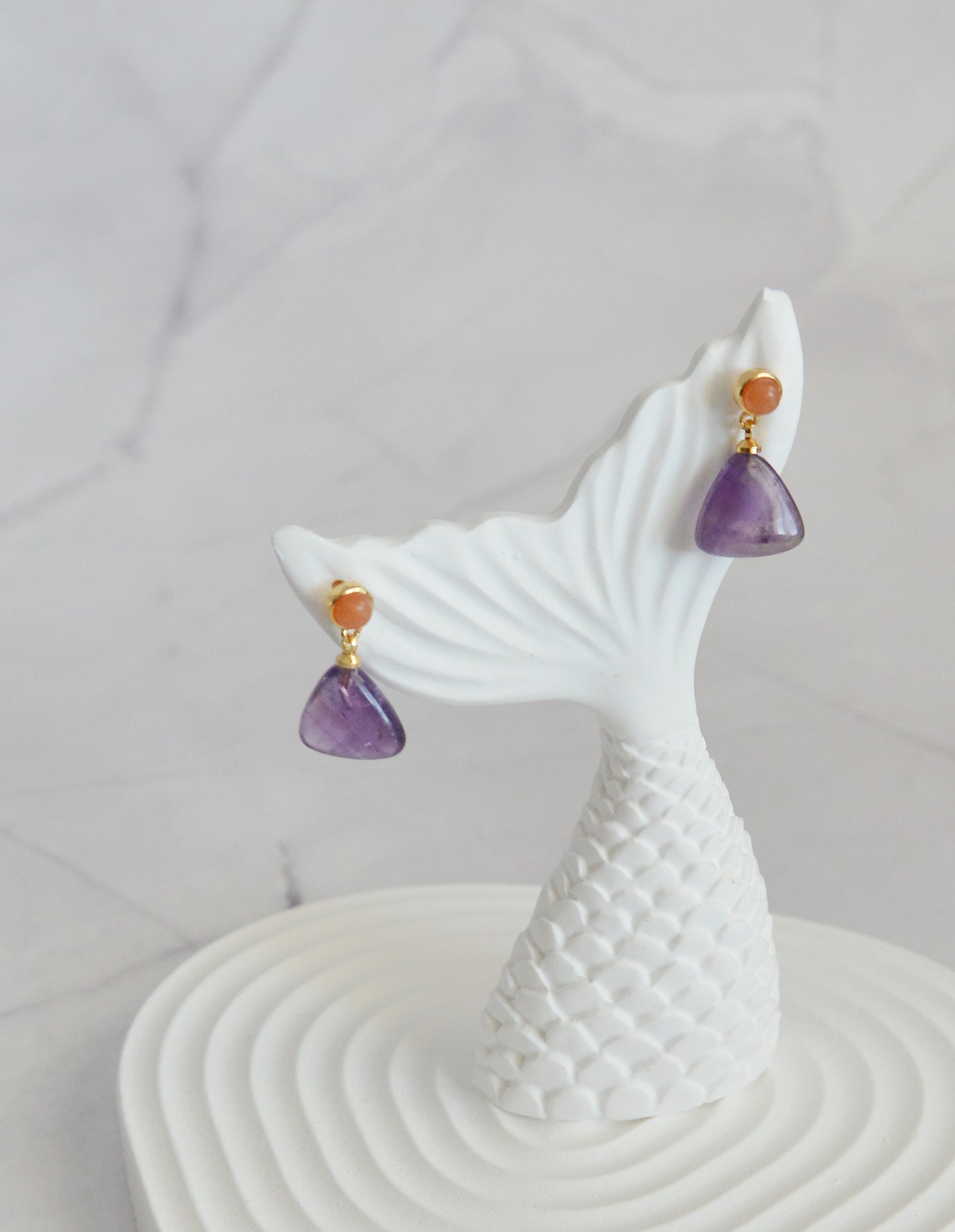 Handmade Natural Gemstone/Real Crystal Earrings/Dropping Earrings/Amethyst Earrings/Triangle Earrings/Blue Lace Agate Earrings