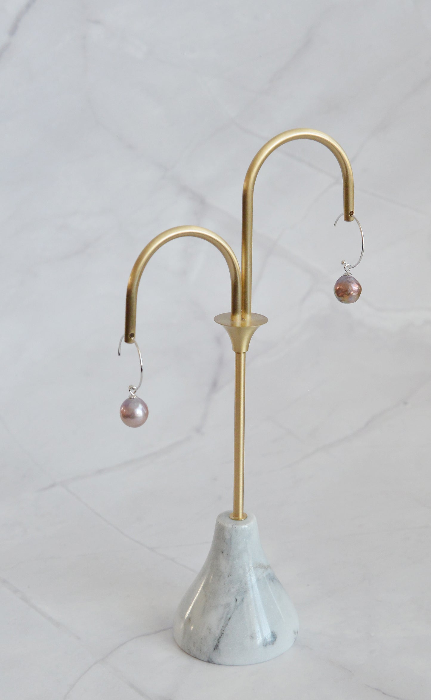 Handmade Baroque Pearl Drop Hoop Earrings/Natural Pearl 18K Gold Plated Sterling Silver Dangle & Drop Earrings /Irregular Purple Pearls