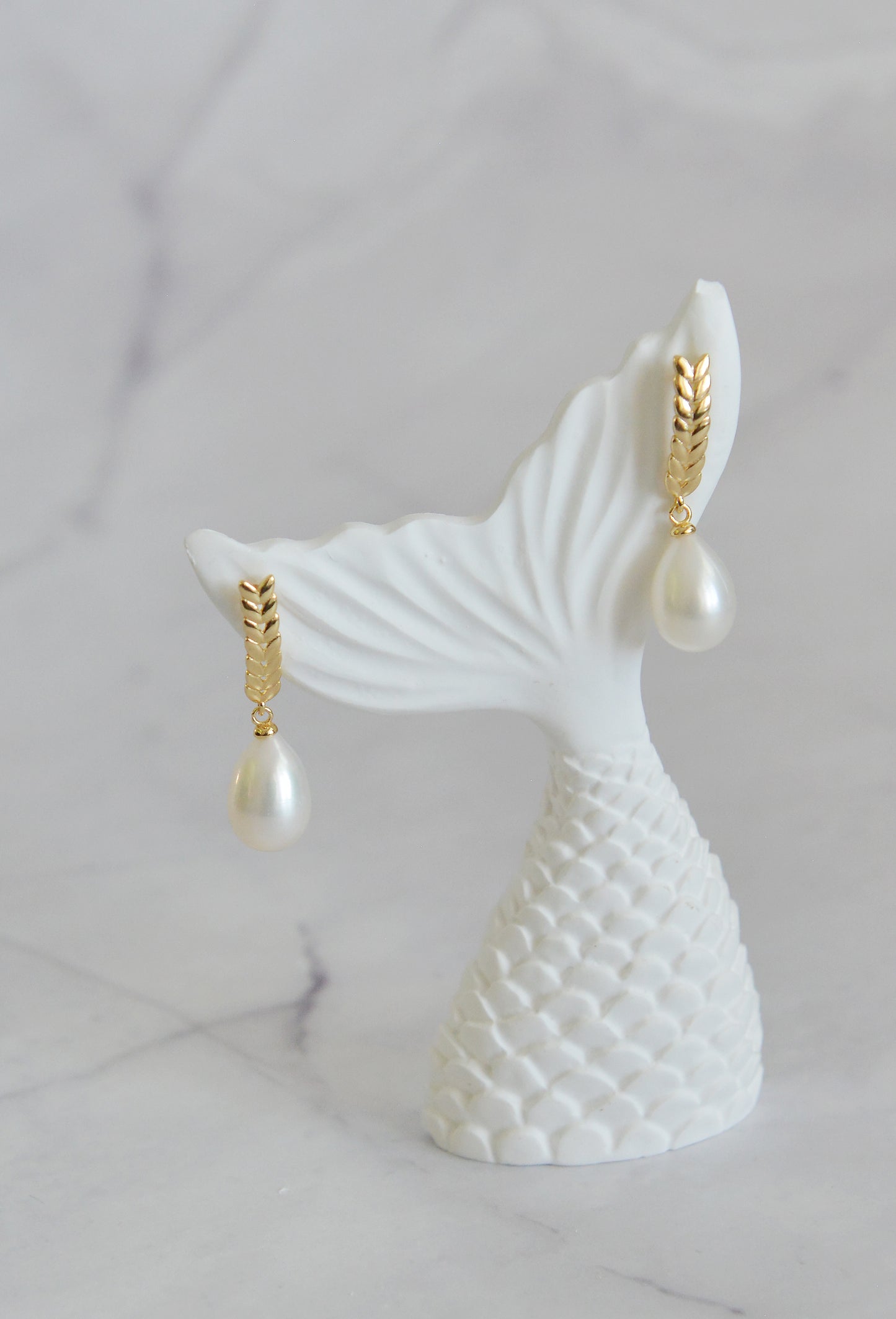 Handmade Natural Pearl Wheat Stud Drop Earrings,/18K Gold Plated Sterling Silver/ Pearls Wedding Earrings/Dainty Teardrop Pearls Earrings/