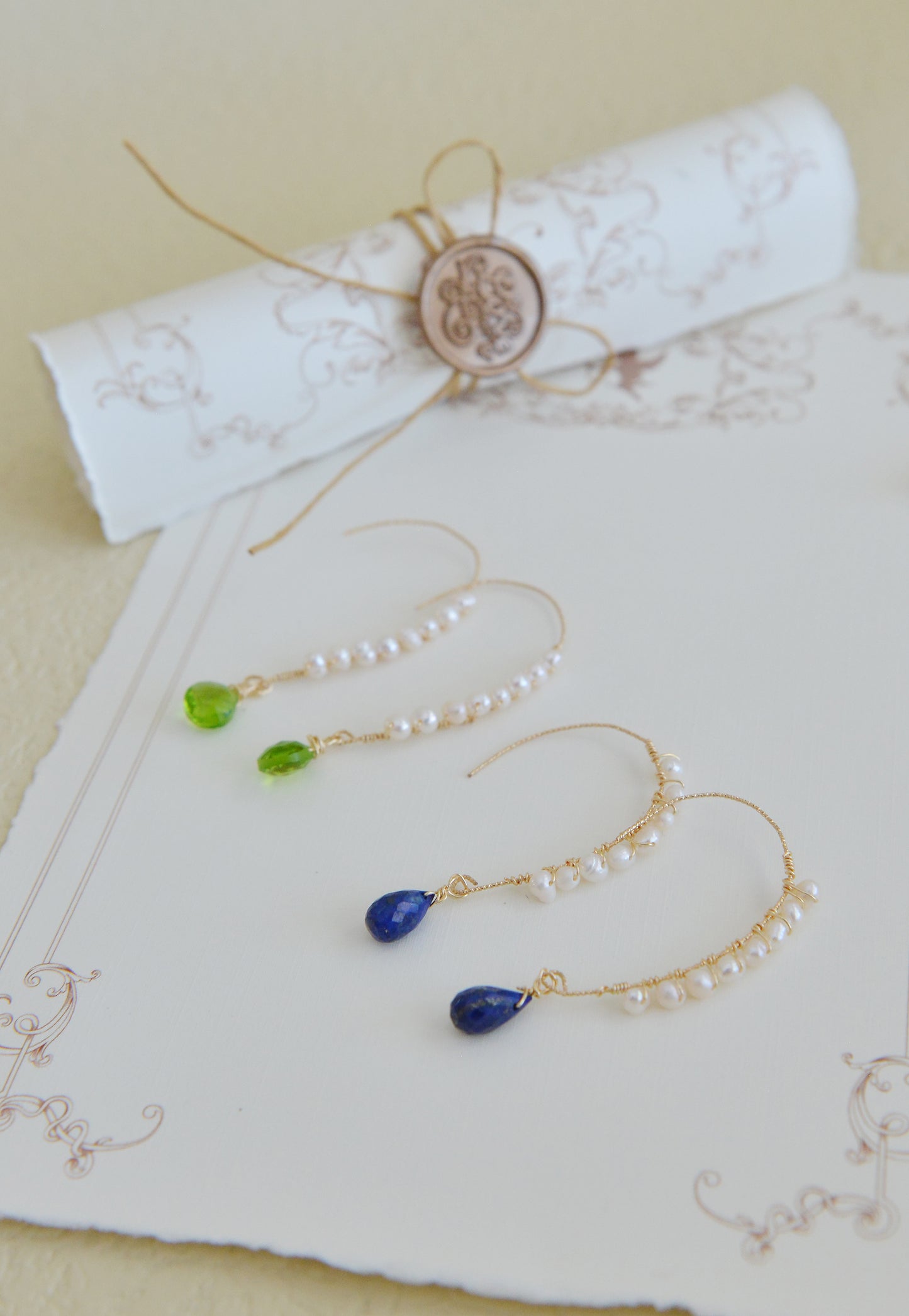 DIY KITS/Handmade Natural Gemstone/Lapis Lazuli+ Pearl Earrings/Green Quartz Earrings
