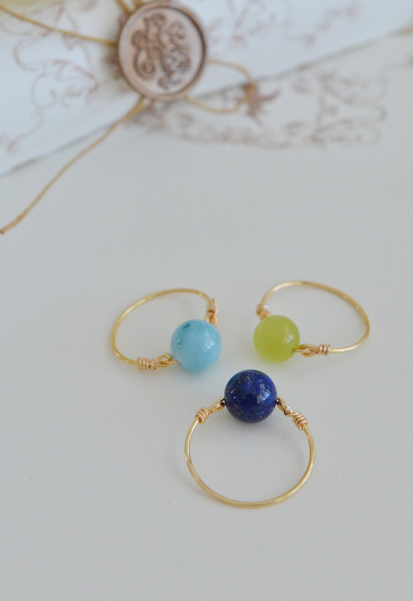 DIY KITS/Handmade Natural Gemstone/Simple Aquamarine Rings/Lapis Lazuli Rings/Green Cat's Eye Stone Rings