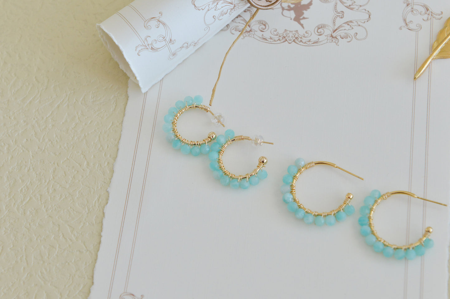 DIY Sets/ Handmade Natural Gemstone/Amazonite Hoop Earrings/Gold Plated