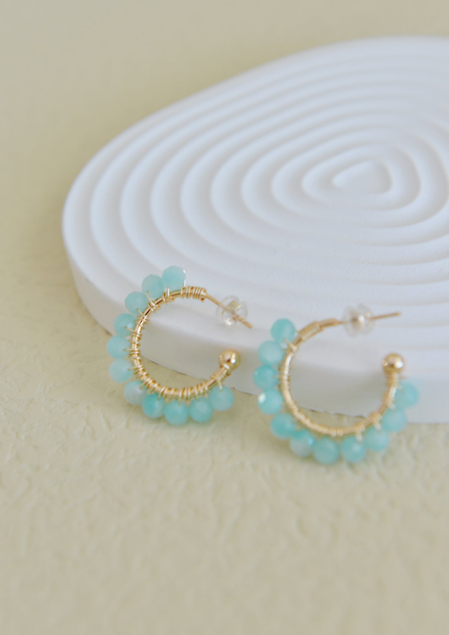 DIY Sets/ Handmade Natural Gemstone/Amazonite Hoop Earrings/Gold Plated