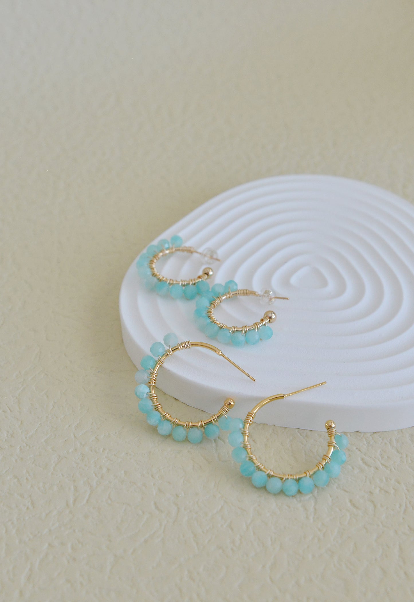 DIY Sets/ Handmade Natural Gemstone/Amazonite Hoop Earrings/Gold Plated