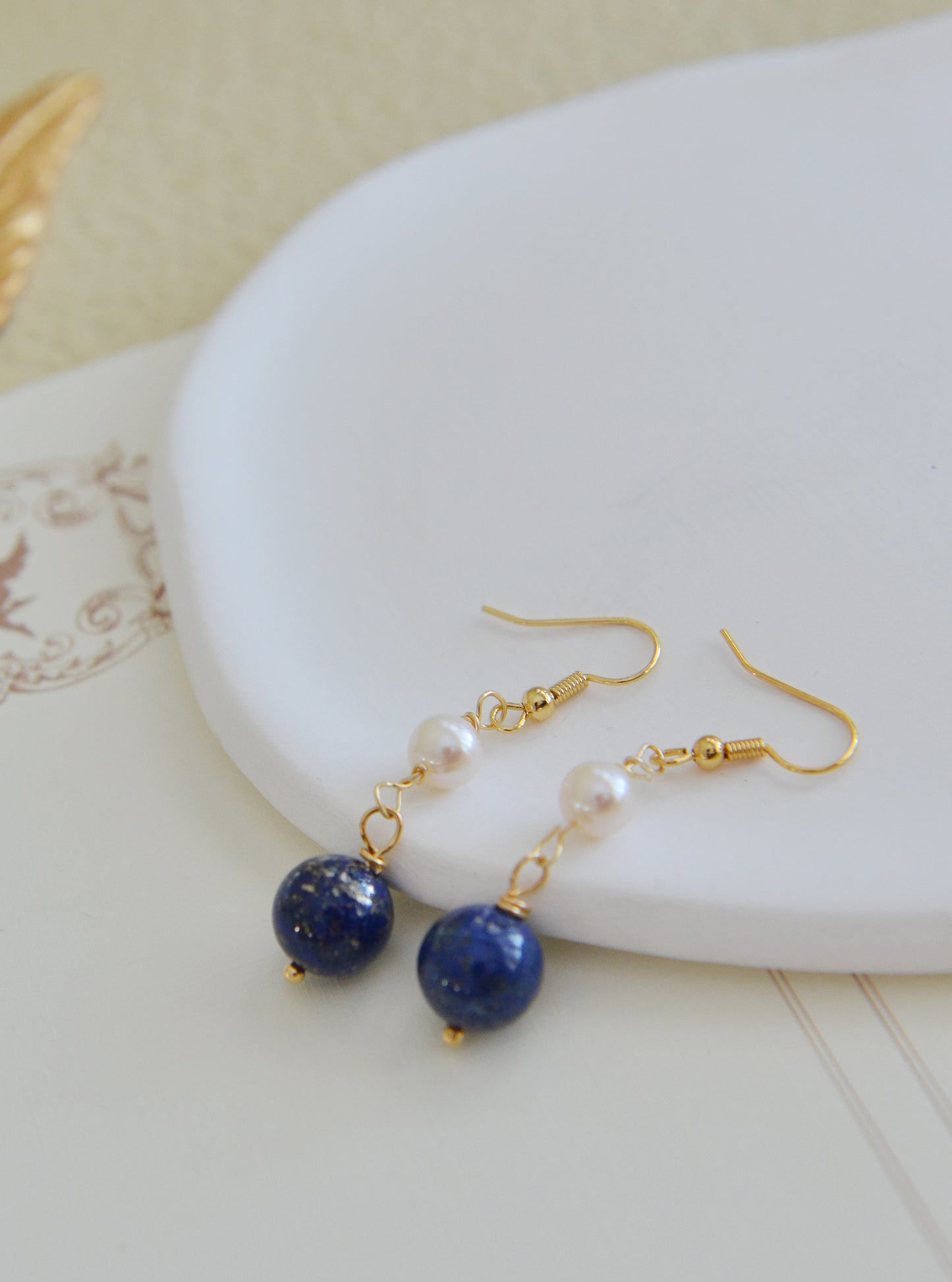 DIY Handmade natural gemstone earrings- lapis lazuli& Pearl Earrings