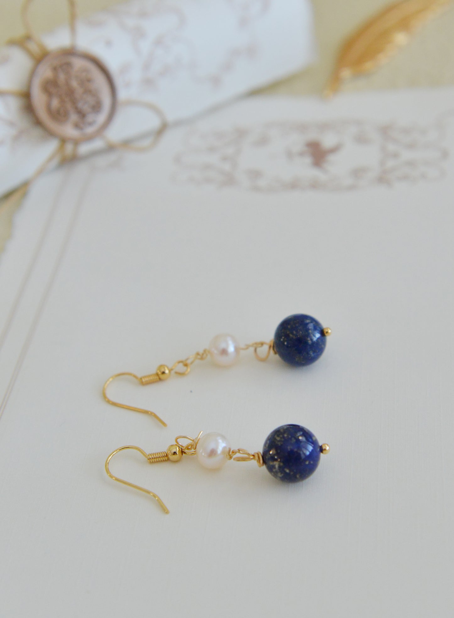 DIY Handmade natural gemstone earrings- lapis lazuli& Pearl Earrings