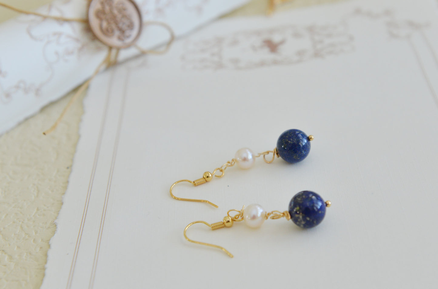 DIY Handmade natural gemstone earrings- lapis lazuli& Pearl Earrings