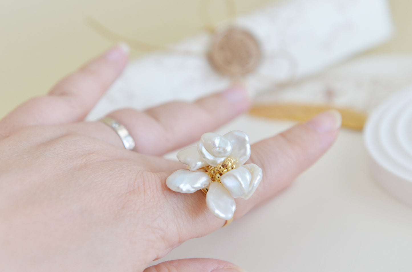 DIY SETS/Handmade Natural Pearl Rings/ Flower Rings/Baroque Pearl