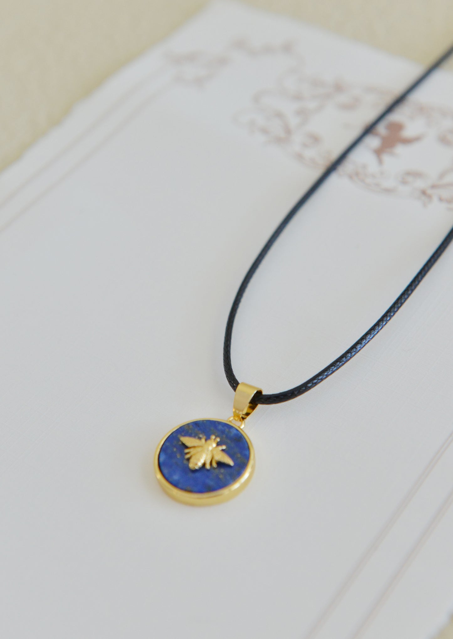 Handmade Natural Gemstone/Real Gemstone Necklace/ Lapis Lazuli Necklace /Lapis Lazuli Pendants/cute little bees Pendants/