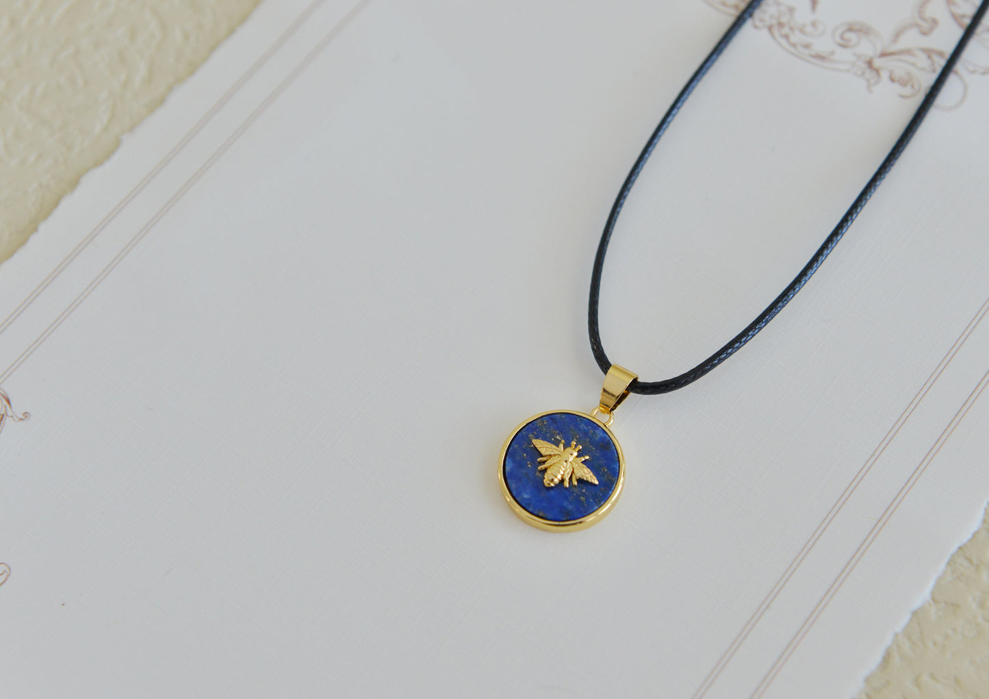 Handmade Natural Gemstone/Real Gemstone Necklace/ Lapis Lazuli Necklace /Lapis Lazuli Pendants/cute little bees Pendants/