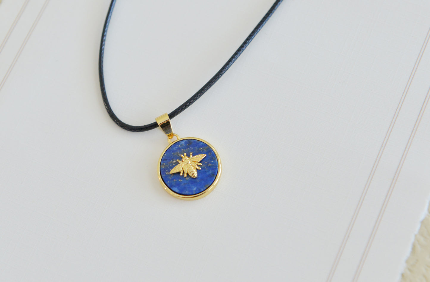 Handmade Natural Gemstone/Real Gemstone Necklace/ Lapis Lazuli Necklace /Lapis Lazuli Pendants/cute little bees Pendants/