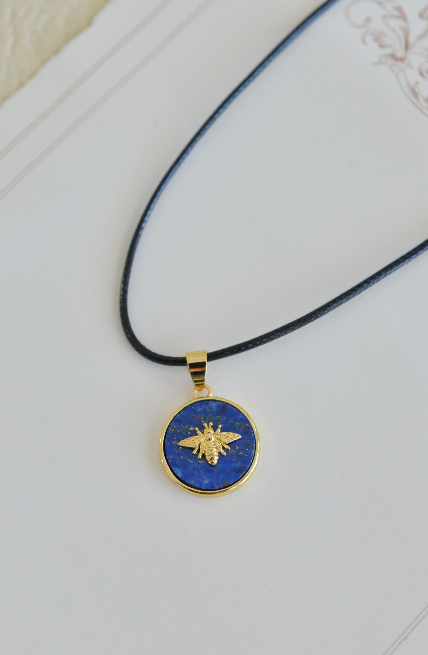 Handmade Natural Gemstone/Real Gemstone Necklace/ Lapis Lazuli Necklace /Lapis Lazuli Pendants/cute little bees Pendants/