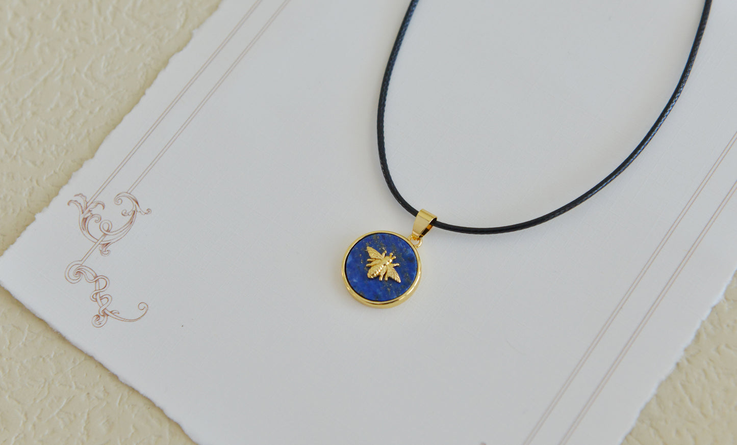 Handmade Natural Gemstone/Real Gemstone Necklace/ Lapis Lazuli Necklace /Lapis Lazuli Pendants/cute little bees Pendants/