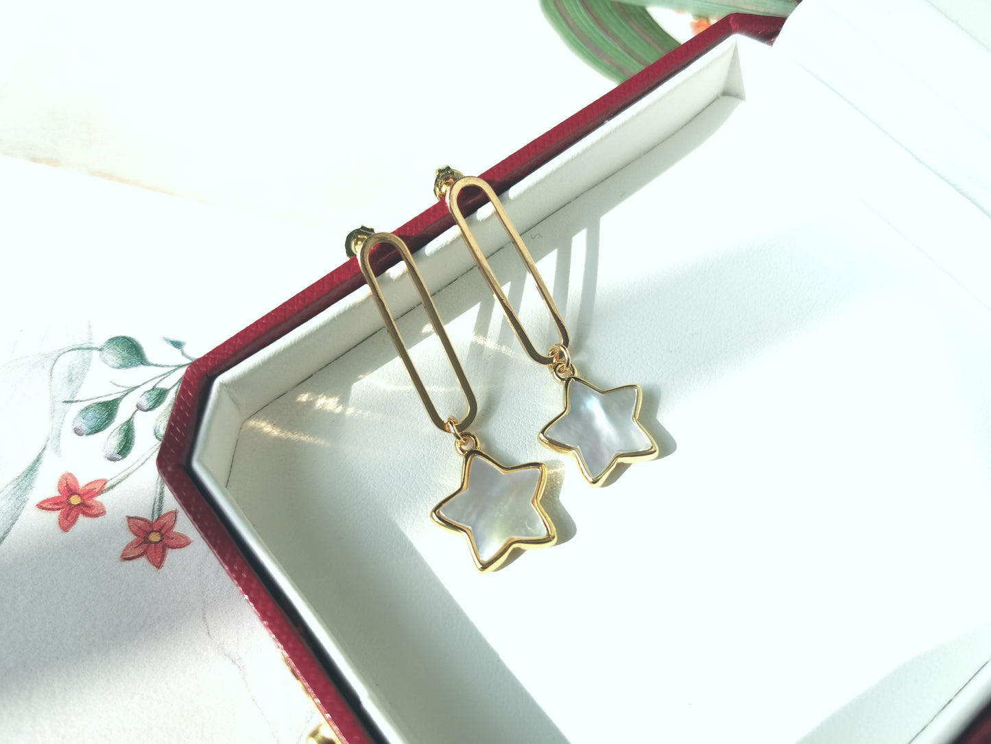 Handmade Natural Gemstone/Cute Star Earring /Rose Quartz earring/Blue lace agate earrings/white shell earrings/pin earrings,