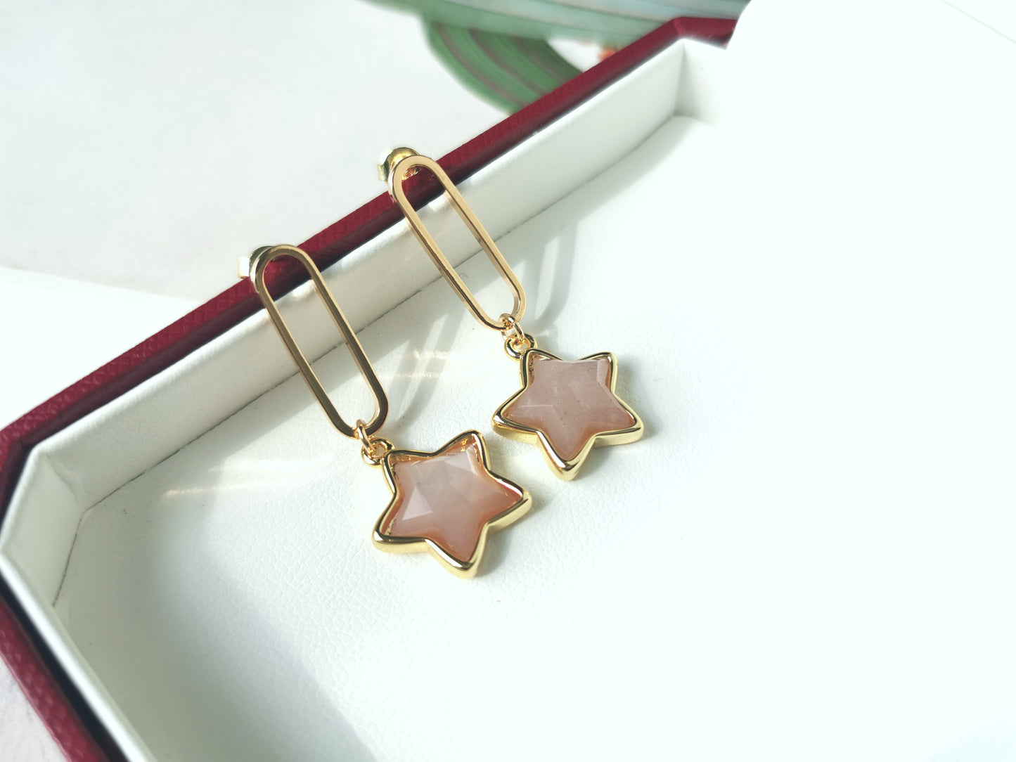 Handmade Natural Gemstone/Cute Star Earring /Rose Quartz earring/Blue lace agate earrings/white shell earrings/pin earrings,