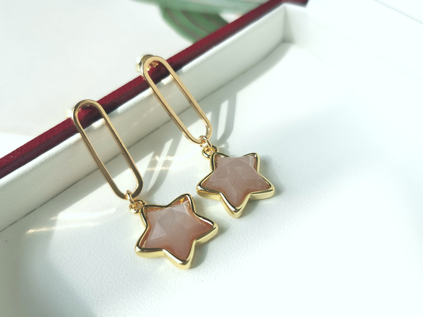 Handmade Natural Gemstone/Cute Star Earring /Rose Quartz earring/Blue lace agate earrings/white shell earrings/pin earrings,