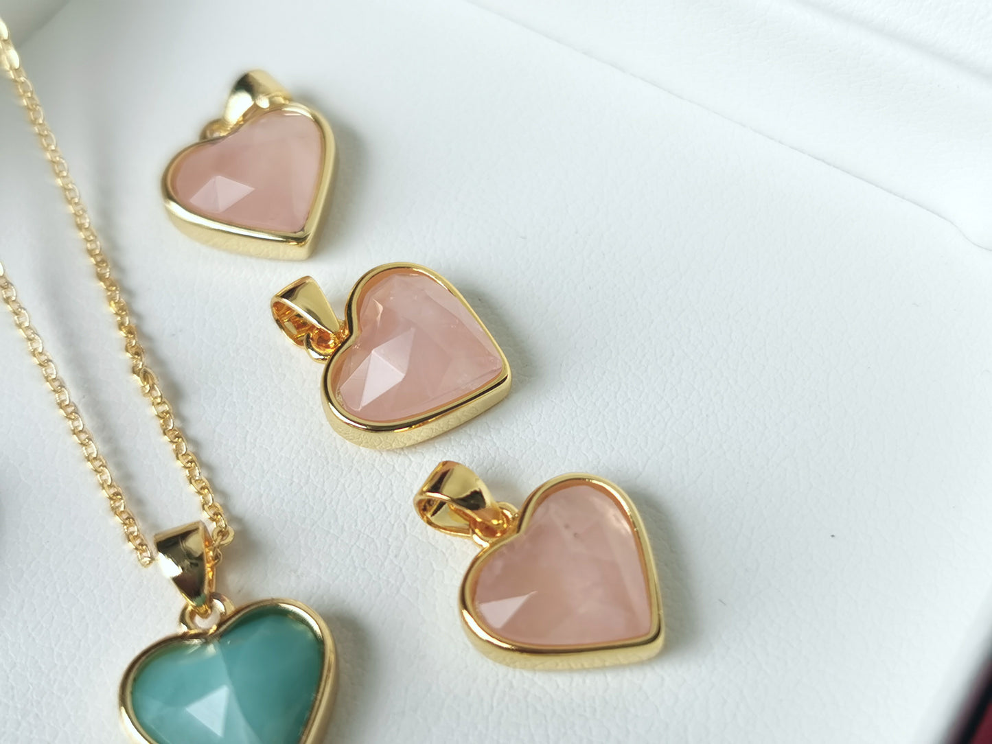 Handmade Natural Gemstone Necklace/ Heart Pendant Necklace/Rose Quartz Necklace/Amazonite Necklace/Blue Lace Agate Necklace/