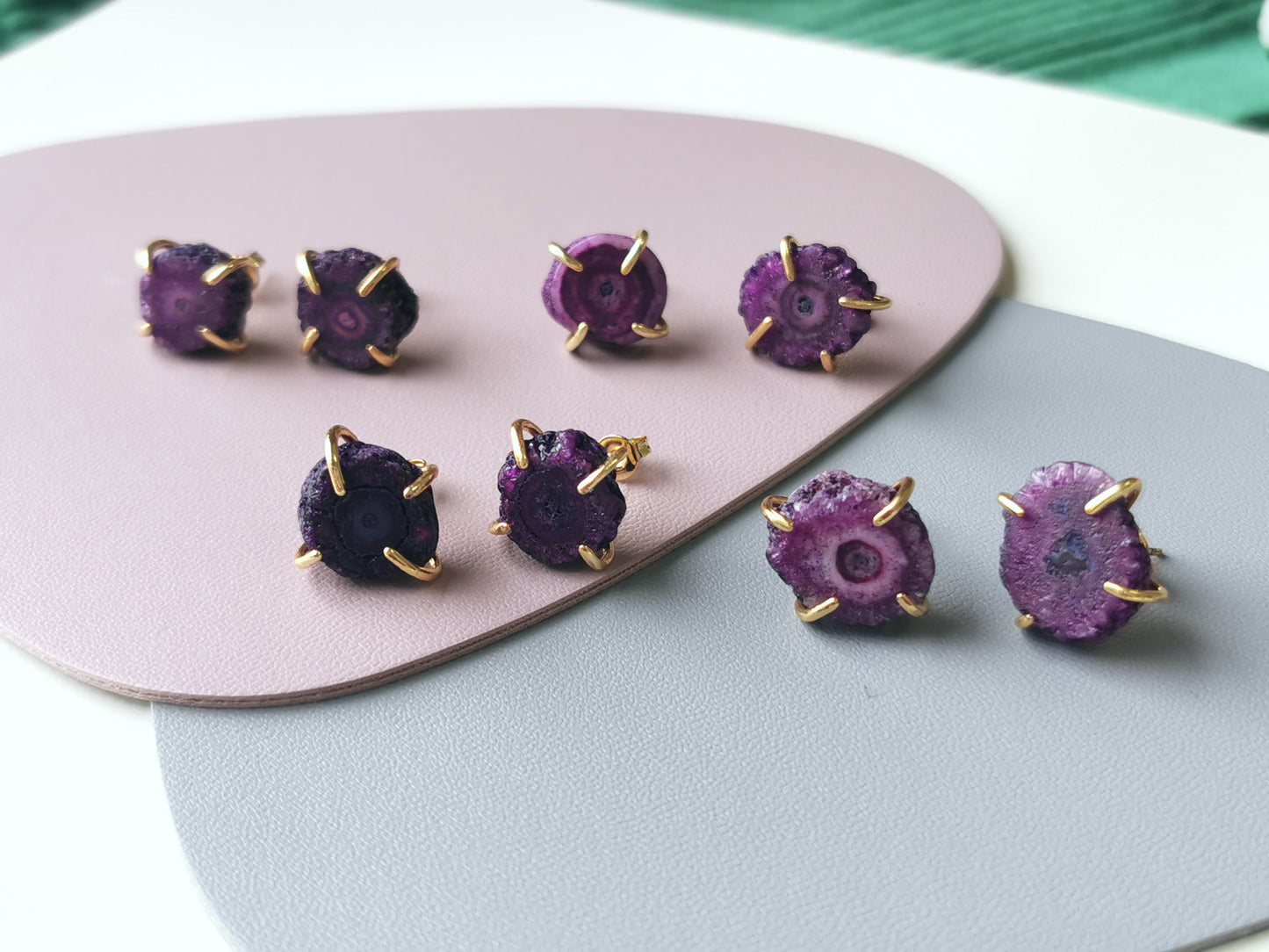 Handmade Natural Gemstone/Real Crystal Earrings/ blue Agate earrings/Purple Agate Earrings/Green Agate/Stub Earrings/Raw Agate Earrings