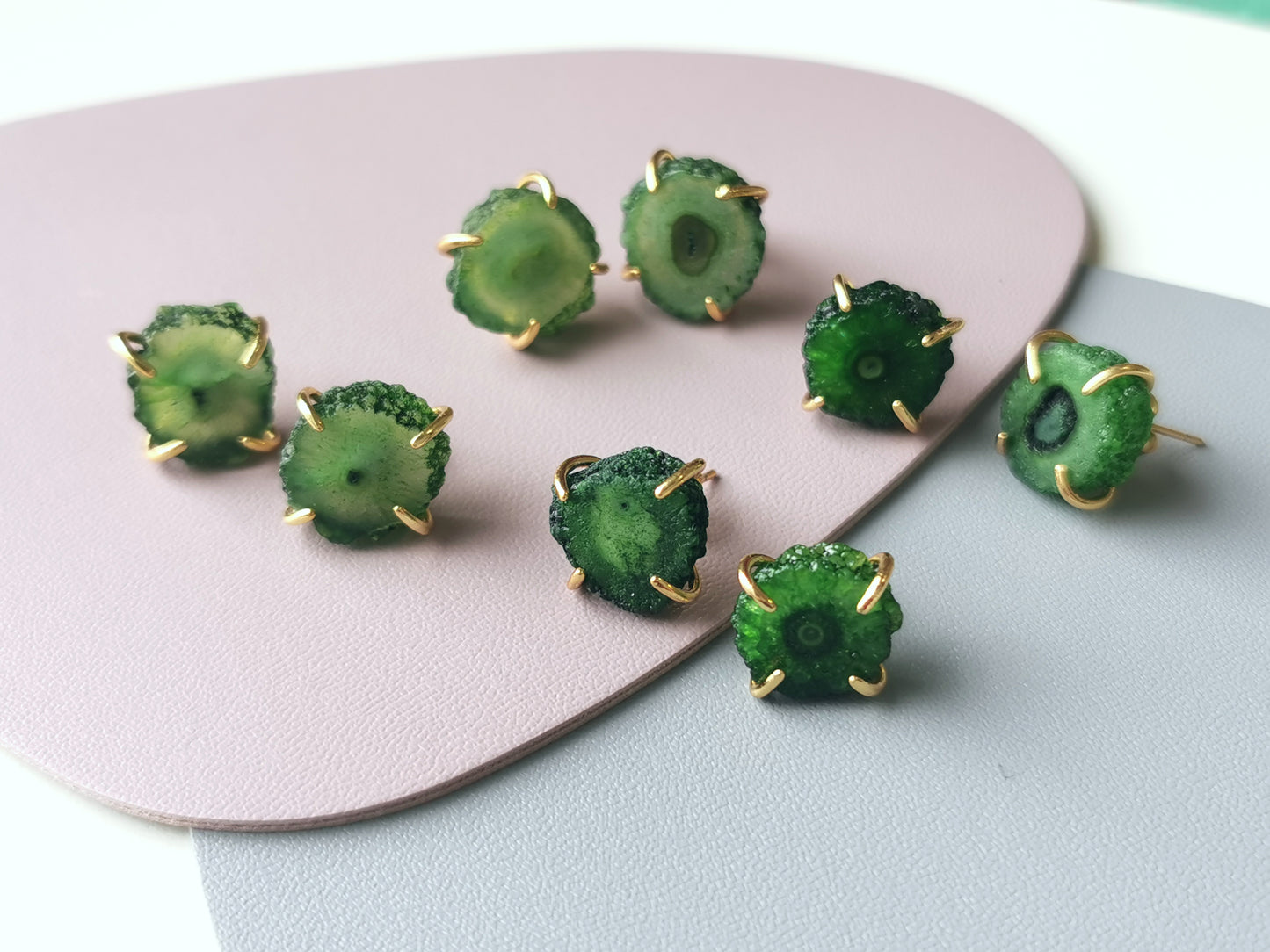 Handmade Natural Gemstone/Real Crystal Earrings/ blue Agate earrings/Purple Agate Earrings/Green Agate/Stub Earrings/Raw Agate Earrings