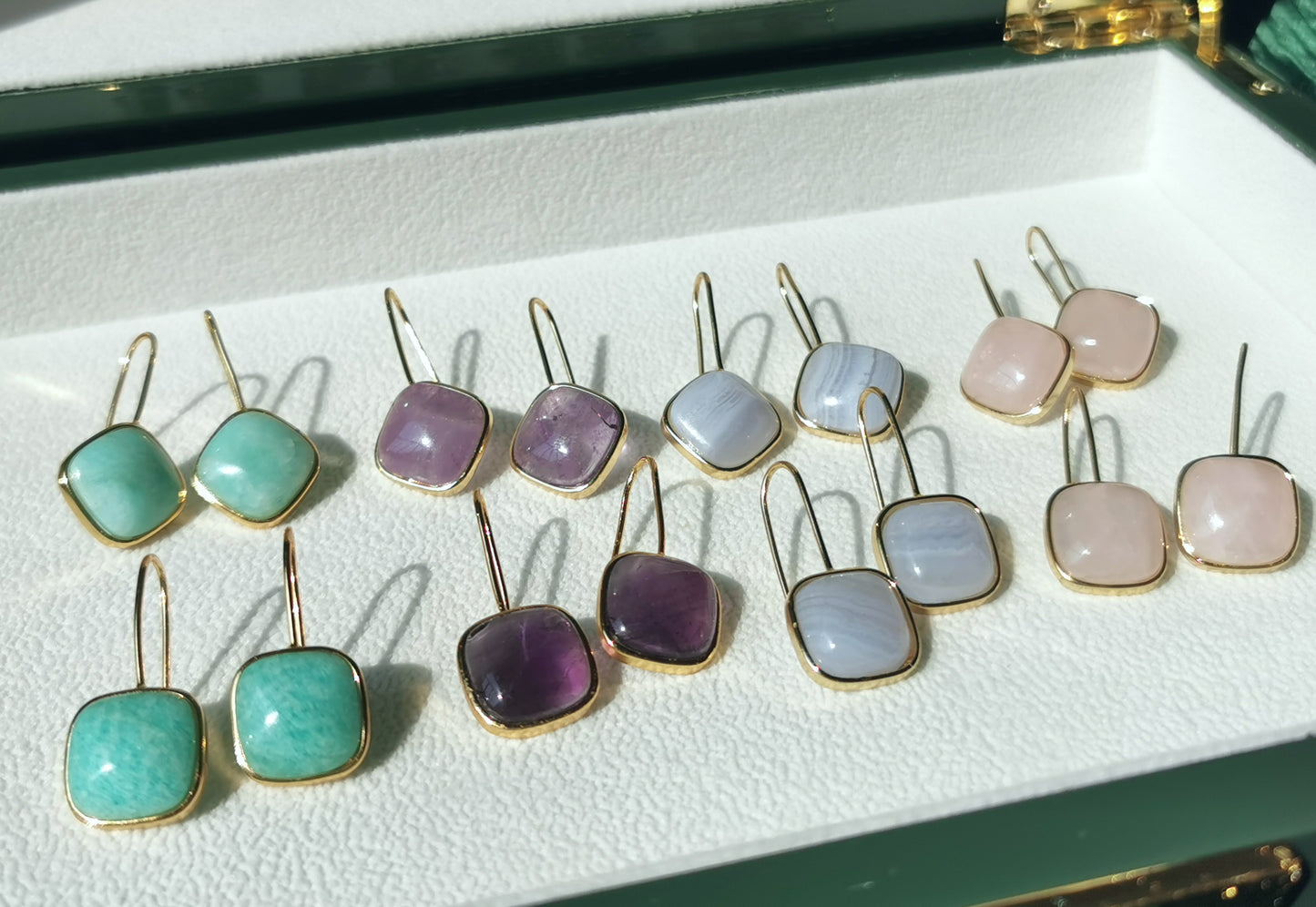 Handmade Natural Gemstone/Real Gemstone Earrings/Amethyst Earrings, Amazonite Earring, Rose Quartz Earrings, Blue Lace Agate Earrings