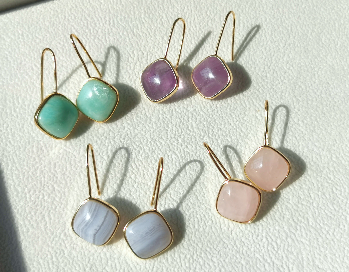 Handmade Natural Gemstone/Real Gemstone Earrings/Amethyst Earrings, Amazonite Earring, Rose Quartz Earrings, Blue Lace Agate Earrings