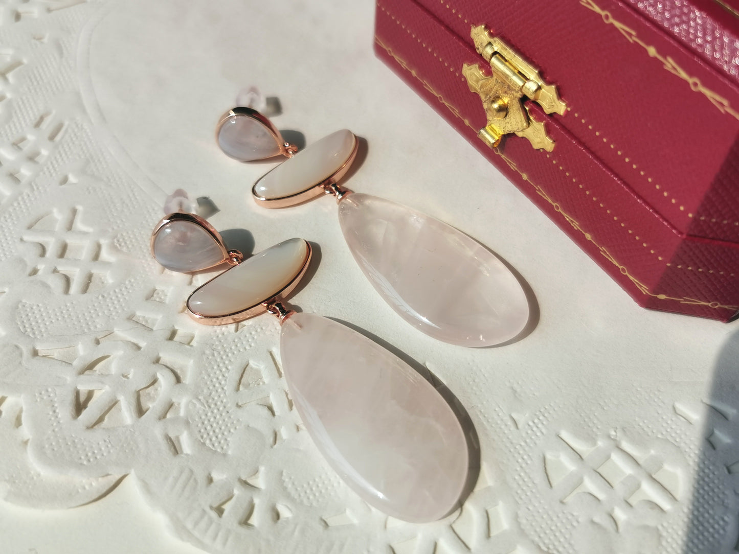 Handmade Natural Gemstone Earrings/Amazonite Earrings/Rose Quartz Earrings/Glitter stone Earrings