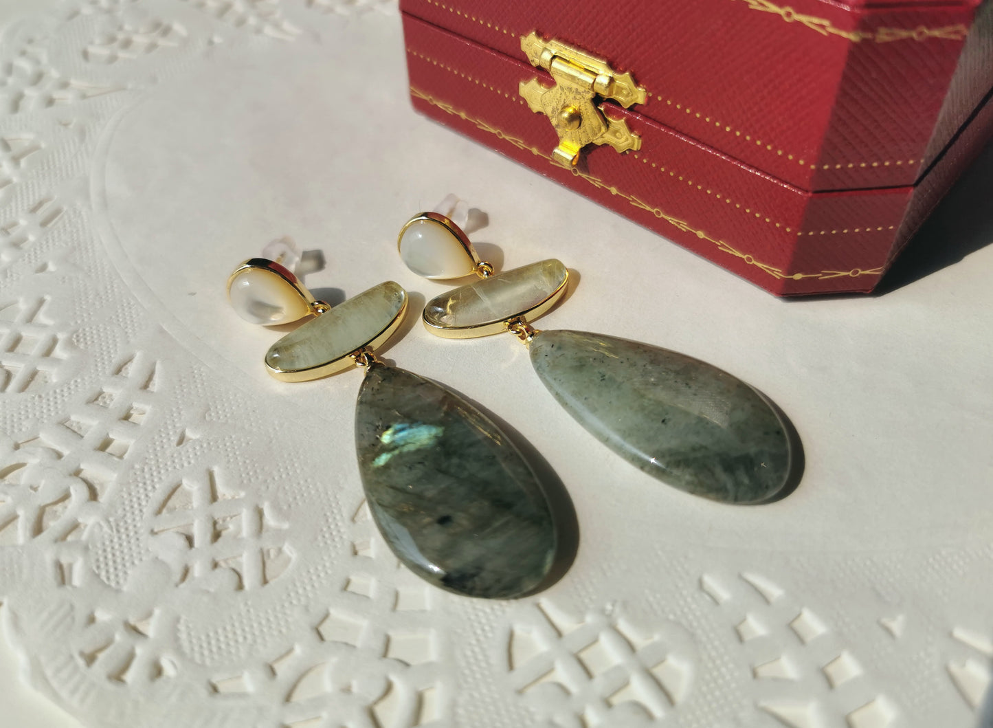 Handmade Natural Gemstone Earrings/Amazonite Earrings/Rose Quartz Earrings/Glitter stone Earrings