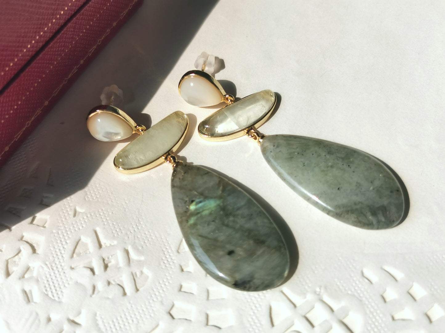 Handmade Natural Gemstone Earrings/Amazonite Earrings/Rose Quartz Earrings/Glitter stone Earrings