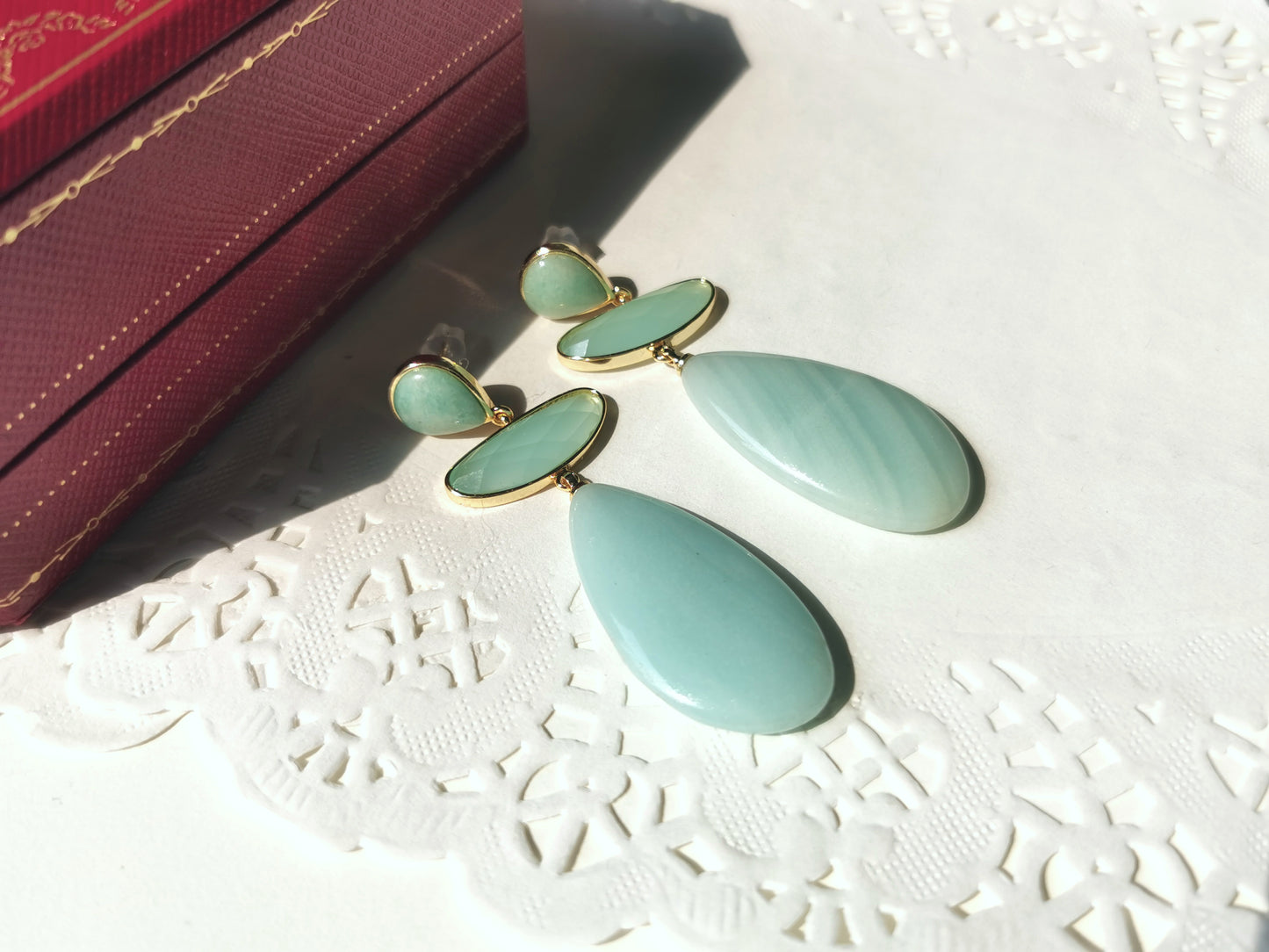 Handmade Natural Gemstone Earrings/Amazonite Earrings/Rose Quartz Earrings/Glitter stone Earrings
