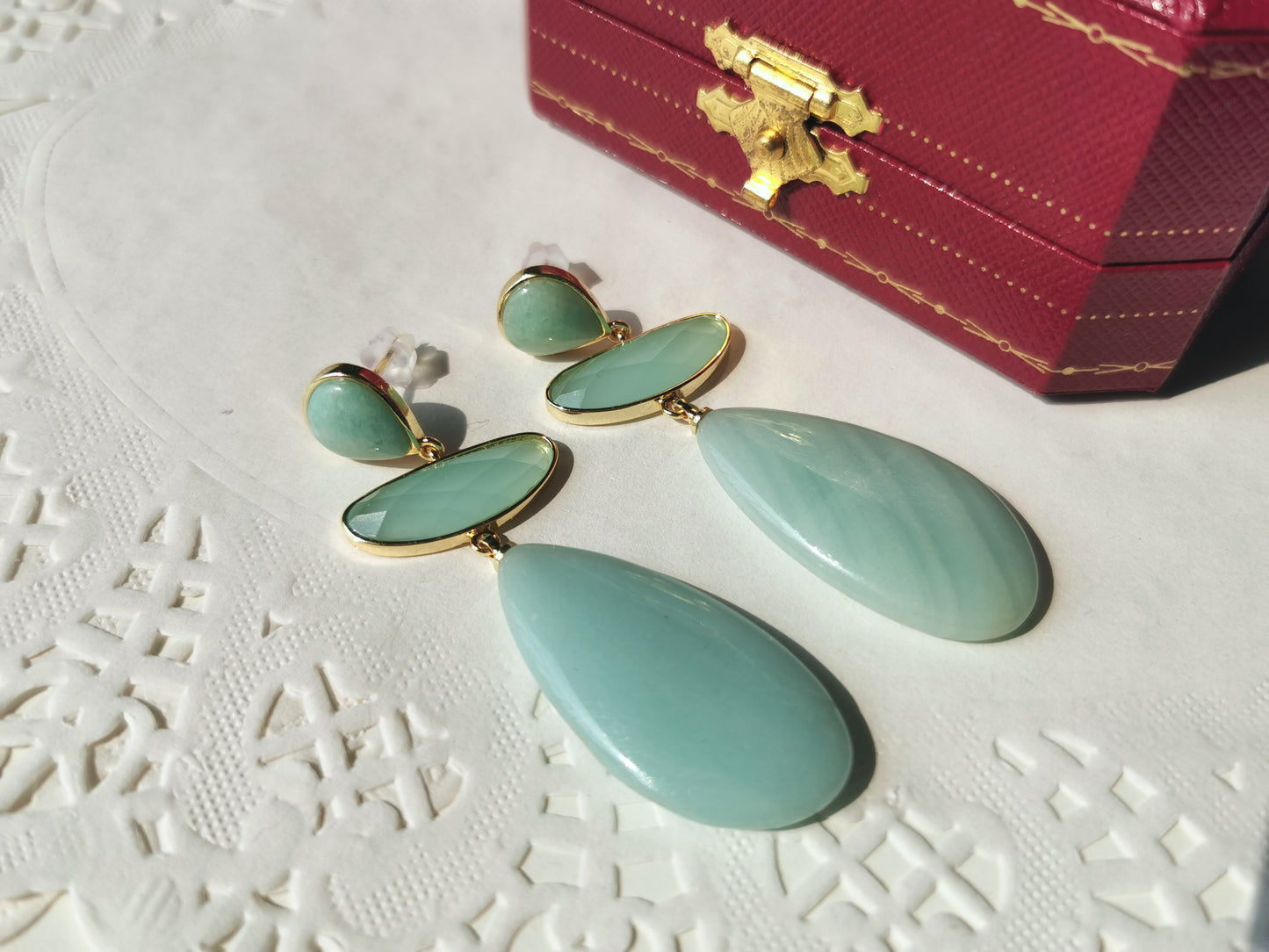 Handmade Natural Gemstone Earrings/Amazonite Earrings/Rose Quartz Earrings/Glitter stone Earrings