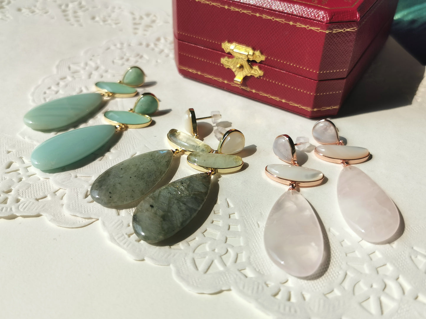 Handmade Natural Gemstone Earrings/Amazonite Earrings/Rose Quartz Earrings/Glitter stone Earrings