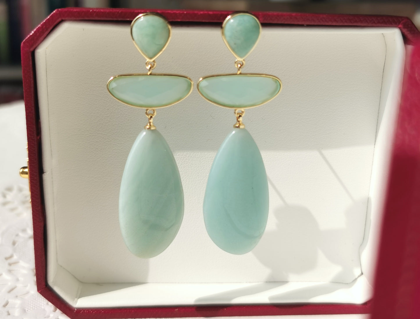 Handmade Natural Gemstone Earrings/Amazonite Earrings/Rose Quartz Earrings/Glitter stone Earrings