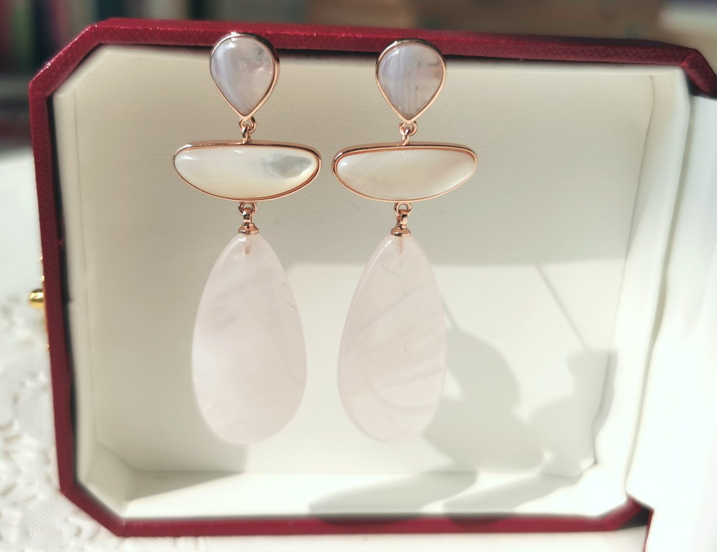 Handmade Natural Gemstone Earrings/Amazonite Earrings/Rose Quartz Earrings/Glitter stone Earrings