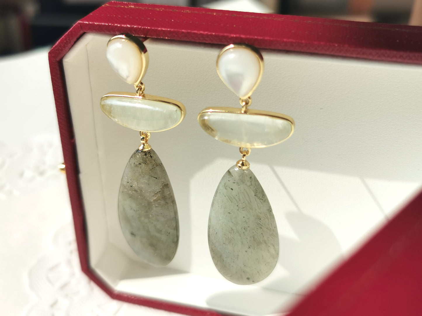 Handmade Natural Gemstone Earrings/Amazonite Earrings/Rose Quartz Earrings/Glitter stone Earrings