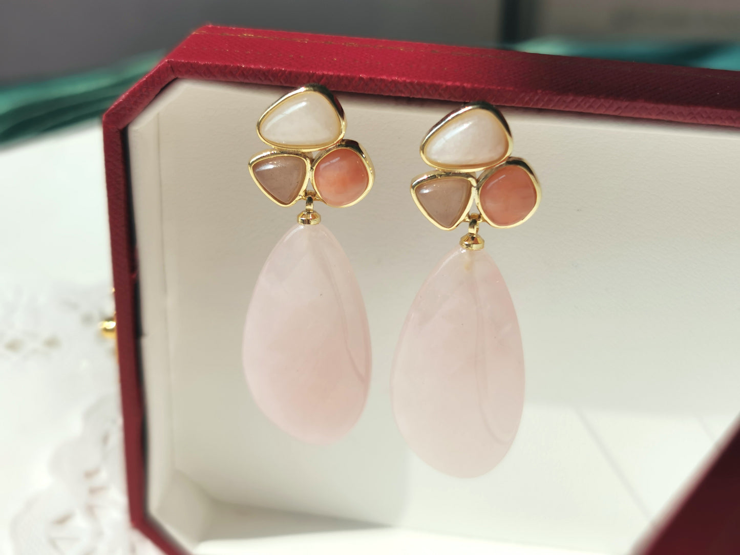 Handmade Amazonite Earrings, Rose Quartz Earrings, Green Aventurine Earrings