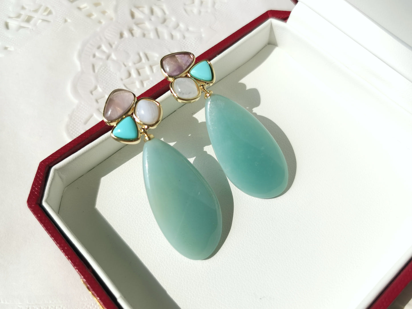 Handmade Amazonite Earrings, Rose Quartz Earrings, Green Aventurine Earrings