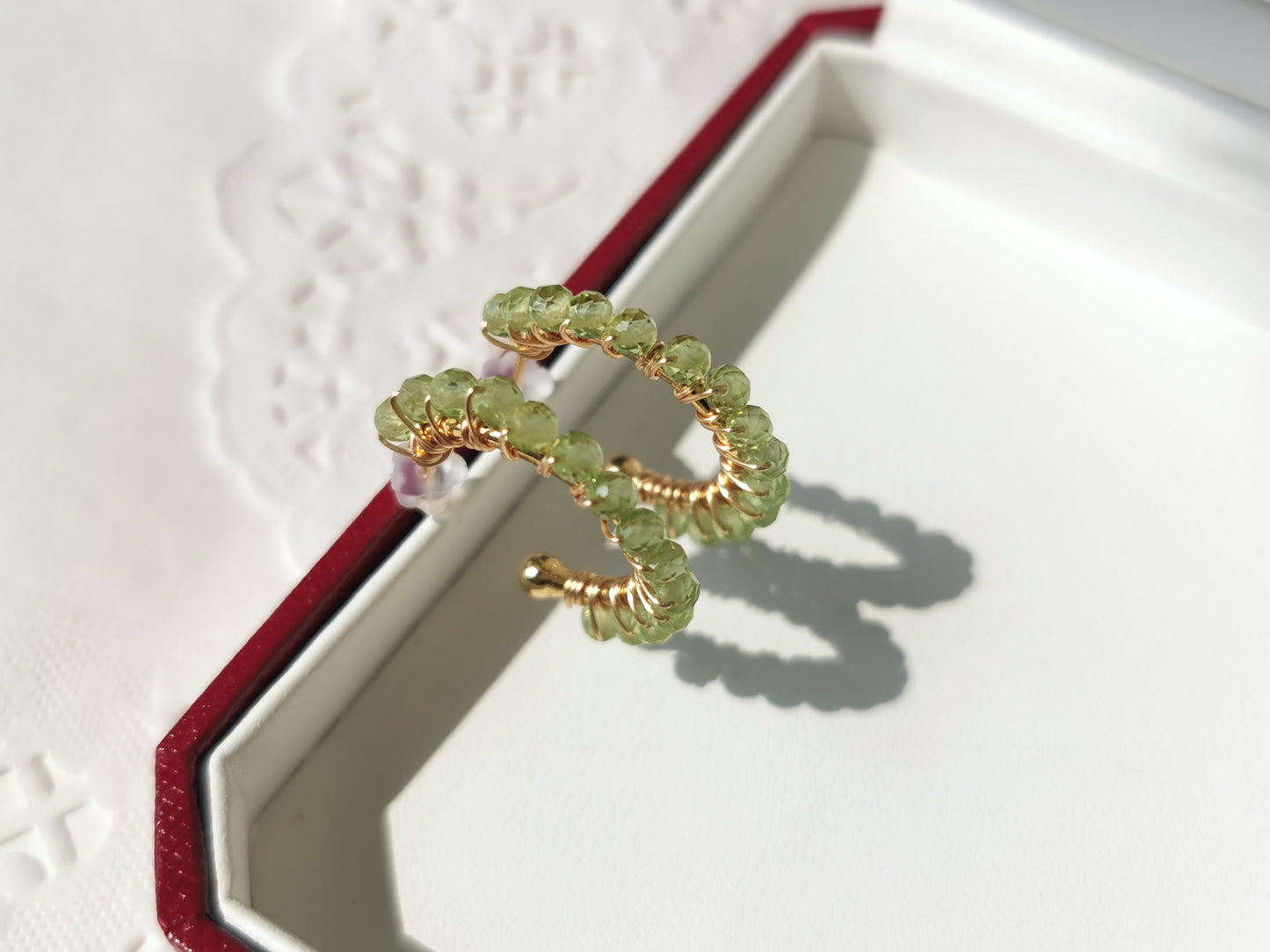 Handmade Natural Gemstone/ Real Crystal Woven Peridot Necklace/Peridot Bracelet/Peridot Earrings