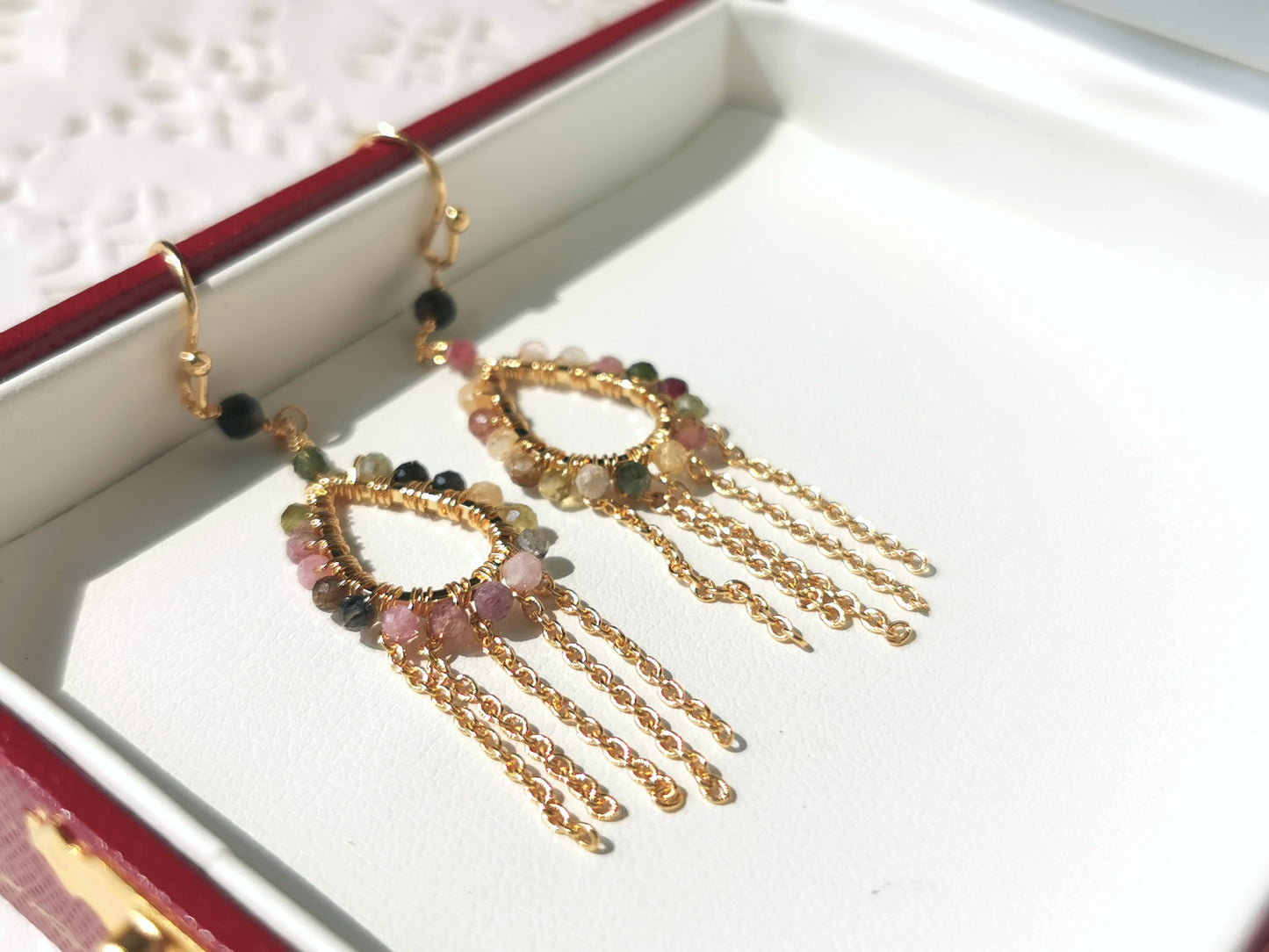 Handmade Natural Gemstone Earring/Real Crystal Earrings/Tourmaline Tassel Earrings