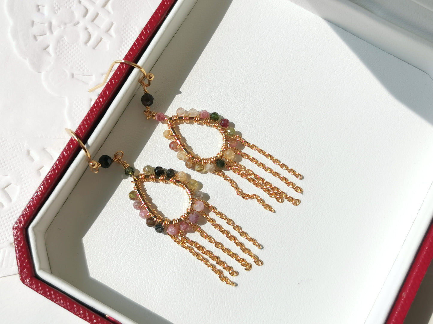 Handmade Natural Gemstone Earring/Real Crystal Earrings/Tourmaline Tassel Earrings